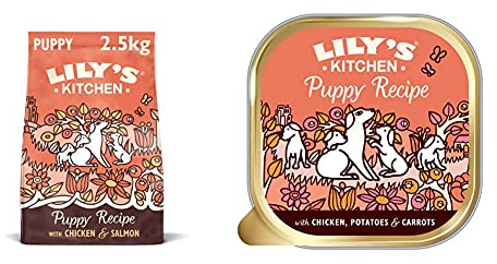 Lily's Kitchen Puppy Recipe Chicken & Salmon Natural Grain Free Complete Dry Dog Food (2.5 kg) & Puppy Wet Dog Food (10 Trays x 150 g)