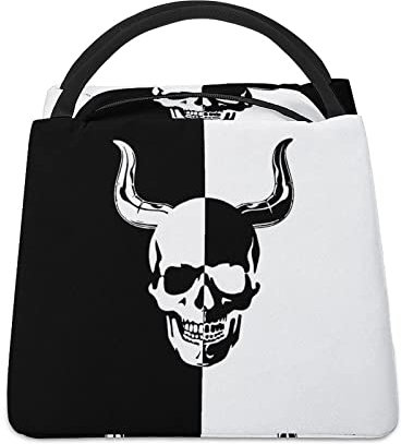 LafalPer Kids Lunch Boxes & Bags Printed Lunch Satchel Bag Cooler Tote Bag Insulated Meal Bag with Aluminum Lining Skull Horn Scary