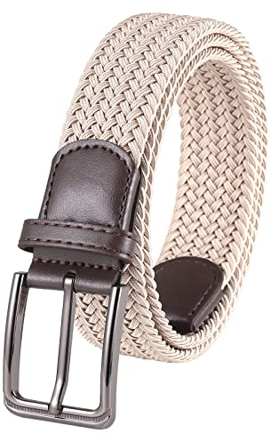 Lovionus89 Tygbälte stretchbälte, 3,4 cm justerbart flätat nät golf män bälte för avslappnade jeans sport, kaki, 105 cm/80-90 cm lång