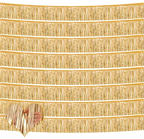 10 Pack 10 Feet Foil Fringe Garland Metallic Tinsel Banner Wall Hanging Curtain Streamers Backdrop for Parade Floats Bachelorette Birthday Party Thanksgiving Christmas Decorations(Champagne Gold)