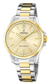 Festina Uhr Solar Damen aus Edelstahl 316l Multi | Quarzwerk, Widerstandsfähiges Mineralglas, Wasserdicht 5 ATM F20655/3, Solar Energy