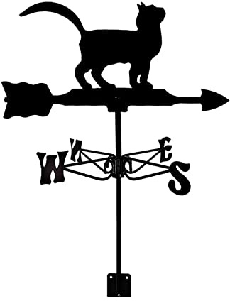 Baoblaze Schwarze Wetterfahne aus Schmiedeeisen, Wetterfahne für den Außenbereich, Bauernhof-Szene, klassischer Stil, Windrichtung für Garage, Scheune, Katze