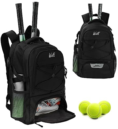 WOLT Tennis Bag - Large Tennis Racket Backpack for Men & Women - Ventilated Shoe Compartment - Holds 2 Rackets