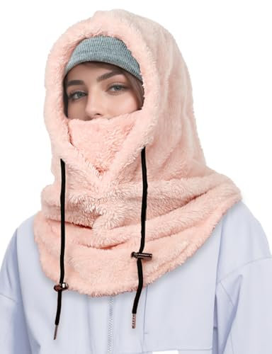 AURUZA Balaclava Windproof Ski Mask Winter Face Mask Cold Weather Fleece Neck Warmer Scarf for Women Hat Cap (Pink)