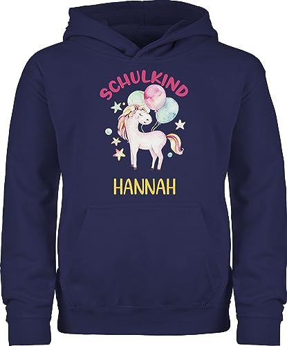 Kinder Hoodie Jungen Mädchen - Einschulung - Schulkind Einhorn Unicorn - 140 (9/11 Jahre) - Navy Blau - einhörner Geschenke Pullover personalisiertes Schulanfang hudi schulanfänger