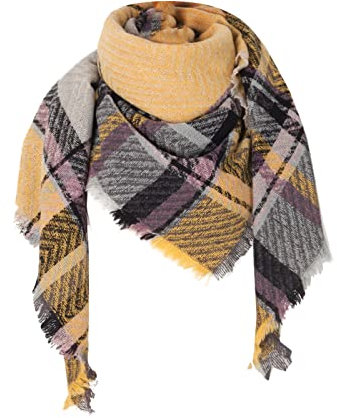 Damen-Winterschal, Wolle, kariert, großer Pashmina, elegant, leicht, warm, Stola, weicher Designer-Schal, großer Foulard, Winter-Kaschmir-Schal (gelb, Einheitsgröße)