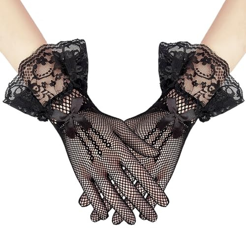 Faxianther Kurz Spitzenhandschuhe Brauthandschuhe Damen Spitze Handschuhe Hochzeit Abend Party Oper Sexy Hochzeithandschuhe Vintage Spitze Elegant Kurze Handschuhe Partykleidung