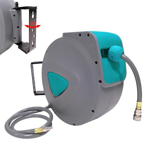 XINZI Schlauchtrommel Automatik Druckluft, Druckluftschlauch Aufroller Wandschlauchhalter, Schlauchaufroller Luft 1/4 Anschluss Druckluftschlauch-trommel, mit Schlauchstopp (Grau, 10m)