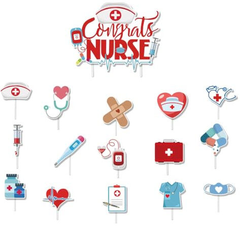 Topper de Gâteau,Infirmière Cupcake Toppers Drapeau des Cure-Dents 16Pcs Décorations de Gâteau D'anniversaire pour Ecole,Remise de Diplôme,Fête d'anniversaire sur le Thème des Infirmières Médicales