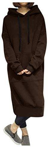 Sweatklänning dam långärmad oversized: Sweatshirt jacka dam med huva lång – huvtröja rock med fickor och huva casual hoodie-klänning pullover varma långa toppar höst sweatjacka jumper tröja