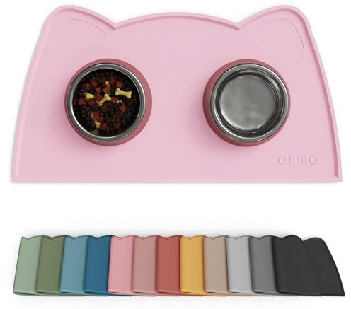 OHMO – kattmatmatta, silikon husdjursmatningsmatta för golv halkfri vattentät hund vattenskål bricka, lätt att rengöra husdjur bordstablett (rosa, 45 x 25 cm)