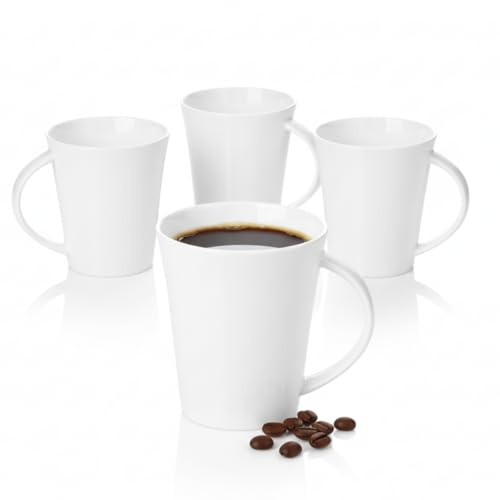 Wilmax - Teetassen & Kaffeetassen Set 4er - 380ml - Kaffeebecher Porzellan - Tassen Set für Tee, Kaffee & Cappuccino - Spülmaschinenfest - Weiß
