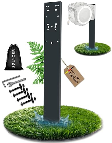 SPLYZER® Schlauchbox Halterung Bodenmontage, für Gardena® u.a., Anthrazit | Freistehender Ständer, Säule, Standfuß für Gartenschlauch Trommeln & Schlauchaufroller, Stahl pulverbeschichtet, RAL 7016