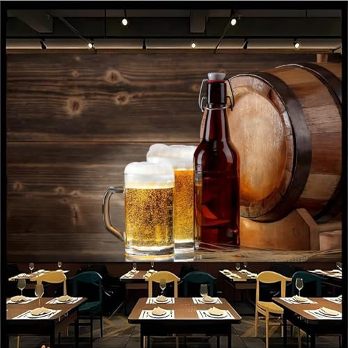 YarnAdventures style industriel rétro Papier Peint Photo Poster Mural,Tonneau en bois de bar de chope de bière,Personnalisé Salon Bureau Chambre Restaurant Bar Café Toile De Fond,200x140cm