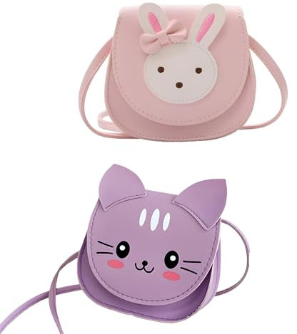 Forreen Kinder Umhängetasche, 2 Stücke Prinzessin Mini Taschen Mädchen Umhängetasche kleine Süße Handtaschen PU Leder Geldbörsen Messenger Taschen für Kinder Mädchen