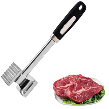 Meat Hammer Tool | -Side Stainless Steel Meat Pounder Flattener | Heavy Duty Ground Beef Masher with Comfortable Handle for Chicken Veal Cutlets