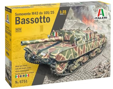 Italeri 6751 1:35 Semovente M43 da 105/25 Basotto - originalgetreue Nachbildung, Modellbau, Plastik Bausatz, Basteln, Hobby, Kleben, Modellbausatz, Zusammenbauen, unlackiert,