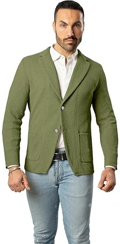 Blazer in Cotone, Giacca Jacket da Uomo Slim Fit - Punto Cucitura Chicco di Riso - Artigianale, Made in Italy - Casual, Classica Sportiva (IT, Testo, XL, Regular, Regular, Muschio)