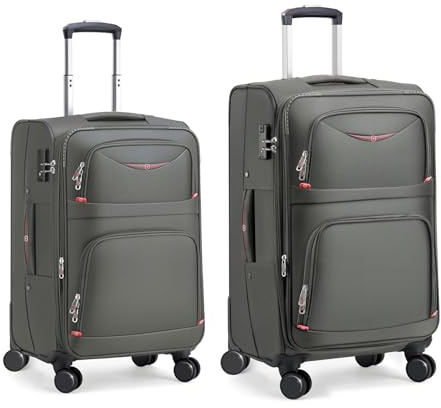 ROPLUS Softside Expandable Luggage with 4 Spinner Wheels, Durable Carry-On Luggage Suitcase (Gray, 2-Piece Set 21/25)