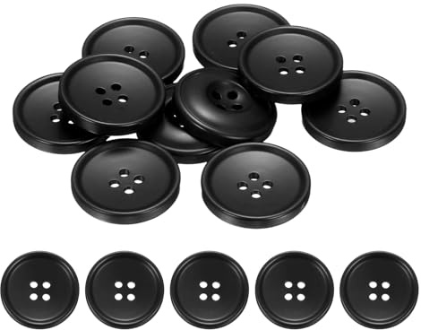 QUARKZMAN 10 Stück 28mm Harz Knöpfe zum Annähen, 4 Löch Runde Ersatz Nähknöpfe für Bastel Strickjacke DIY Handwerk Dekorieren Mantel Kleidung Hemden Dekoration Herrenanzug (Schwarz)