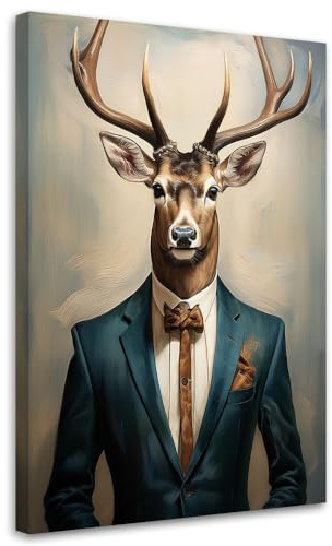 Feeby Wandbilder - Bilder Schlafzimmer - Hirsch Geschäftsmann Abstraktion Vintage - 60x90 1tlg - Wohnzimmer Bild Groß - Wohnungs - Foto Geschenk - Leinwand Wall Art - Wand Deko