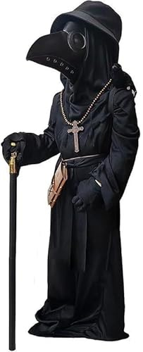 Lubolee Costume Docteur de la Peste pour Enfant-Déguisement Effrayant et Amusant pour Garçon avec Masque en Cuir, Chapeau, Gants, Collier en Bois,Carnet et Canne (4-5 ans)