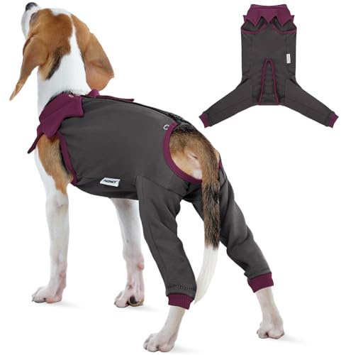 FUAMEY Dog Recovery Suit with Padded Rear Leg Sleeve,Zip-Up Dog Onesie for Spay Neuter Surgery,Dogs Bodysuit Prevents Licking Wounds on Thigh Incision Joints,Dogs Prevent Licking Shirt Grey M
