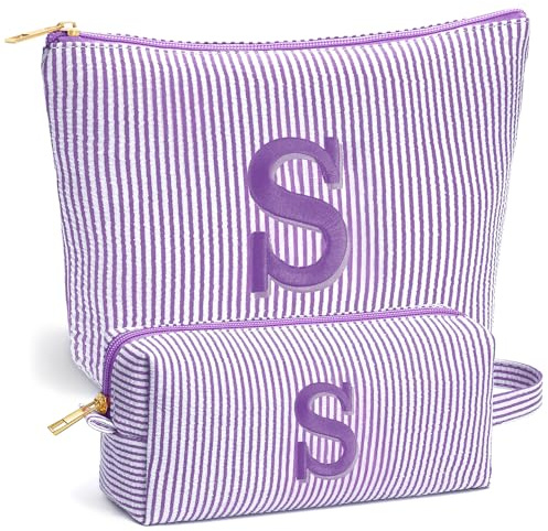 Fohufo Sister Birthday Gifts for Girls - Travel Makeup Bag, Big Sister Gifts for Girls 6-12 Year Old Girl Gift Teen Girl Gifts Trendy Stuff, Personalized Cute Stuff Initial Makeup Bags, Purple r S