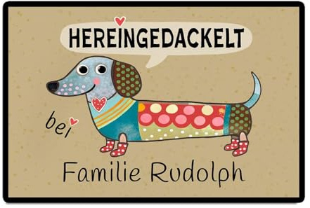 My Sweetheart Personalisierte Dackel Fußmatte Hereingedackelt | Fußmatte mit Namen, rutschfest & Waschbar | Geschenk für Hunde- & Dackelbesitzer zum Genurtstag, Weihnachten, Einzug