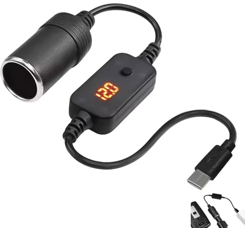 Adaptador USB C a 12V Coche Encendedor de Cigarrillos, Cable USB C Encendedor con Voltímetro, Voltaje Ajustable 9V/12V/15V/20V, 3A, Compatible con Salpicadero, Cargadores, Cámaras y más, 35 cm