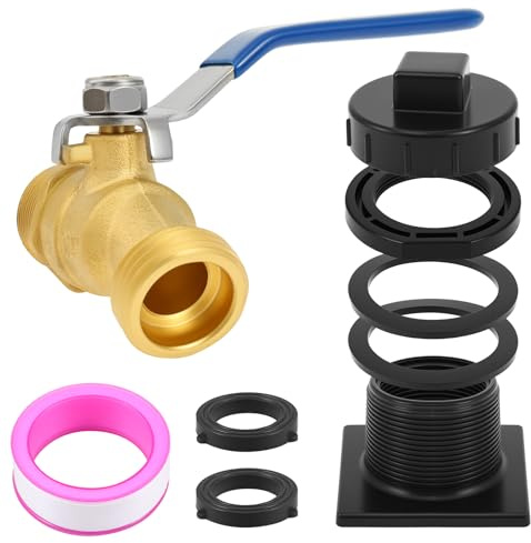 Gatphy IBC - Set di rubinetto in ottone con rubinetto in ottone, manicotto di riduzione in ABS, per serbatoio dell'acqua piovana da 1/2 e 1/4, a prova di perdite per irrigazione