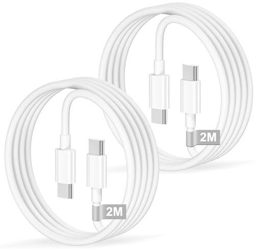 Cable USB C Carga Rapida 2M 2Pack, 60W Cabo iPhone 17 16 15 Largo cable Carga Rapida Tipo c, Blanco cable Cargador Tipo c a tipo c para iPhone 17/16/15 Pro Plus Pro Max Air,iPad Air,Huawei,Xiaomi,Mac