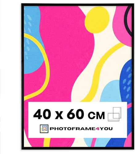 Photoframe4you - Marco 40x60 cm MDF con cristal acrílico - Negro Mate | Para posters, fotos, puzzles y diplomas, perfil MDF limpio para decoración, collages, vertical u horizontal, modelo Arco