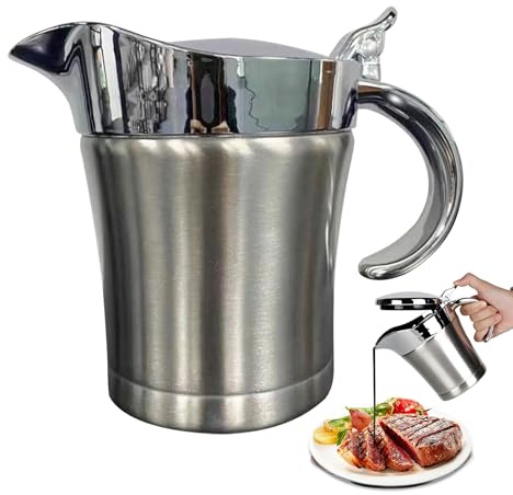Salsiera Termica - 13.2x8.3x14cm Salsa Acciaio Con Coperchio Incernierato | Pentola Succo Doppio Strato Portatile | 450ml Tavola Per Casa Cucina - Acciaio, PP, ABS
