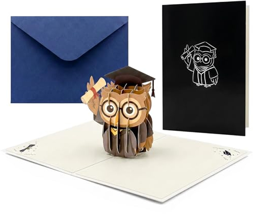 viiotu Biglietto di Laurea 3D Pop-Up, Biglietto di Congratulazioni a Tema Gufo, Regali di Laurea Creativi, Regalo per Laureato con Busta, Biglietto di Auguri di Buona Fortuna per Lui Lei Festa di Laur