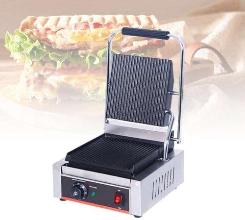 Sandwichera Profesional 1800W, Parrilla de Contacto con Bisagra Flottante para Paninis Gruesos, Prensa Eléctrica de Hierro y Acero Inoxidable, Calidad de Restauración(Home-Use)