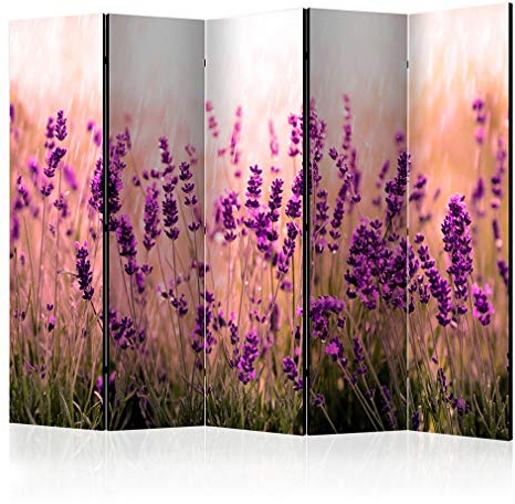 decomonkey Paravent Raumteiler Innen Blumen Heide 225x172 cm 5 Teilig Einseitig Room Divider Wall Raumteiler Stehend Trennwand Sichtschutz Spanische Wand Sichtschutzwand Wohnzimmer Holz Rose