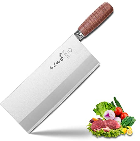 SHI BA ZI ZUO Cuchillo de cocina Cuchillo de chef profesional Cuchillo de verduras de acero inoxidable Hoja con acabado antiadherente seguro y mango de madera antideslizante (9 pulgadas)