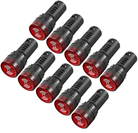 uxcell 10Pcs Red Indicator Light with Buzzer AC/DC 24V, 22mm Panel Mount Flashing Alarm, for Electrical Control Panel, HVAC, DIY Projects