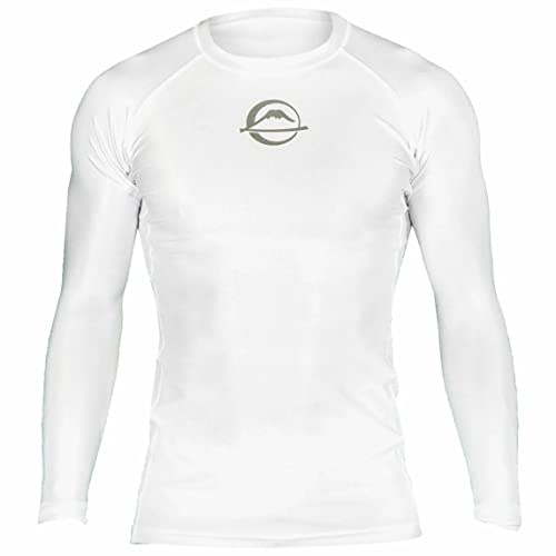 FUJI Baseline Ranked Long Sleeve Jiu Jitsu Rashguard, BJJ Rashguard for Men and Women, Size, Small, White
