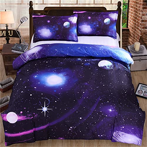 WONGS BEDDING Bettwäsche 135×200 Galaxy 2 Teilig Mikrofaser Universum Wendemotiv für Jungs - Weiche Wendebettwäsche Blau Mit Reißverschluss - Deckenbezug und Kissenbezug 50×75cm