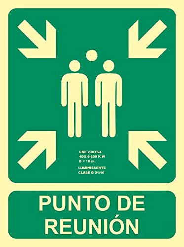 MovilCom® - Señal luminiscente PUNTO DE REUNION PVC 0,7mm Clase B 450X600mm homologado nueva legislación (ref.RD1G106)