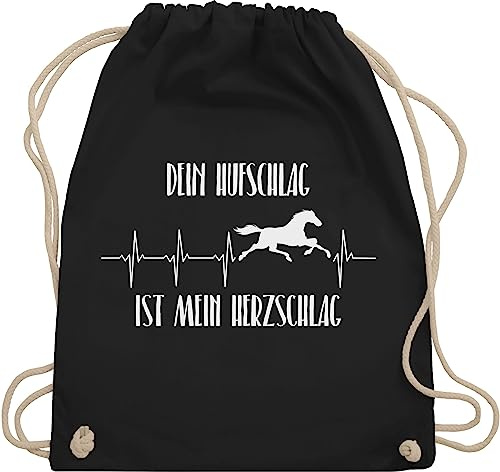 Turnbeutel Rucksack - Pferde - Taschen - Dein Hufschlag ist mein Herzschlag - Unisize - Schwarz - beutel mit pferden sprüche stalltasche pferd pferdeliebhaber pferdef stoffbeutel reiten zubehör