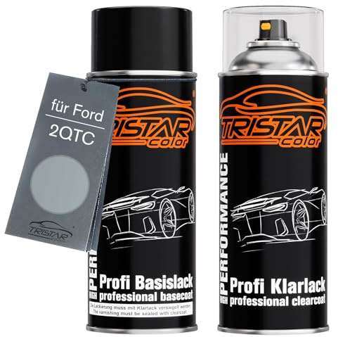TRISTARcolor Autolack Spraydose für Ford 2QTC Machine Silver Metallic +1K | Cosmicsilber Metallic, Set aus Basislack + Klarlack, Sprühdosen 400ml