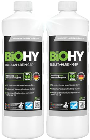 BiOHY Nettoyant pour acier inoxydable (2 x 1l Bouteille) | Entretien de l'acier inoxydable pour un nouvel éclat sans traces | Protection digitales, les taches (Edelstahlreiniger)