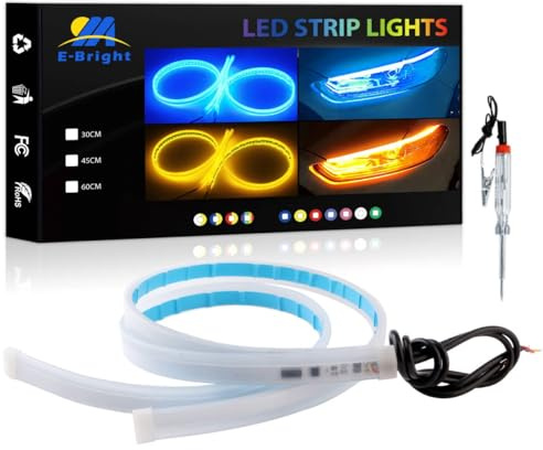2Pcs Bande LED DRL Ambre Bleu 12V 24 inch | Convient aux phares, feux arrière, clignotants et feux de jour flexibles
