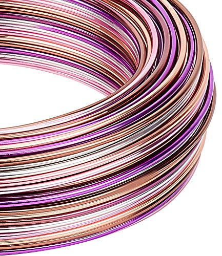 BENECREAT Flerfärgat hantverkstråd för smycken (15 Gauge/1,5 mm, 41 m/136 fot), böjbar metalltråd med förvaringslåda för smycken, pärlarbete, silver, rosa, brun, lila, sienna
