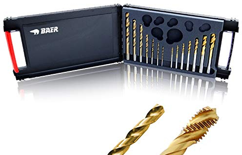 BAER Gewindeschneider Set HSSE-TIN: Gewindebohrer Sackloch - Kernlochbohrer: M 3-12 - Gewindschneid-Set, Tin-Gewindebohrer-Satz - Gewindeschneid - Gewinde schneiden