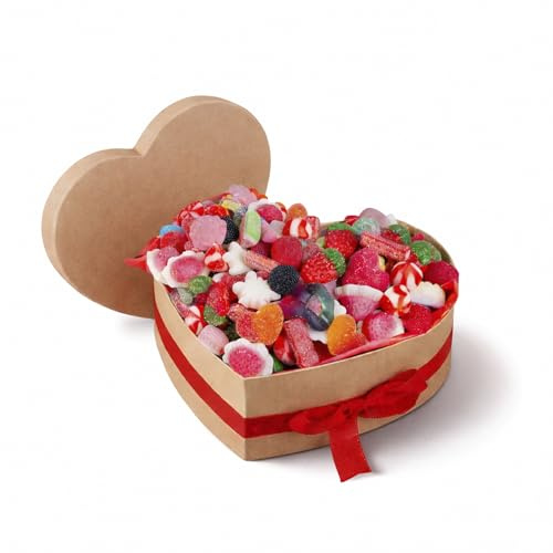 Onza Corazón de Chuches y Gominolas para regalar por San Valentín - Regalo original parejas - Caja de Chucherías surtidas: 1KG - Regalos originales san valentin Mujer, Hombre