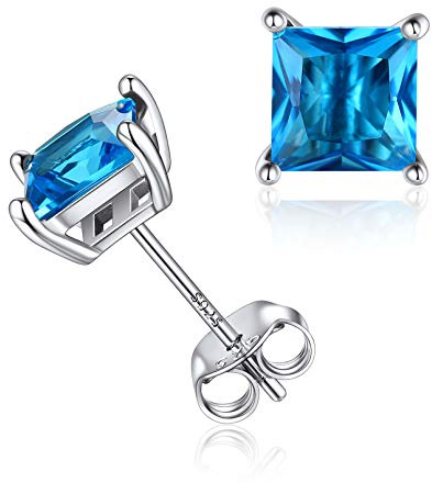 ChicSilver Clou d'Oreilles pour Femme - Boucle d’oreilles Puces en Argent 925 avec Cristaux Pierre de Naissance Carré Diamètre 6 mm Brillante Bijoux Cadeaux d'Anniversaire pour Femmes Filles Elle